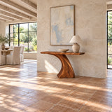 Wood Console Table with Sculptural Carved Pedestal Base, Narrow Entryway - Arboriswood - 3