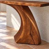 Wood Console Table with Sculptural Carved Pedestal Base, Narrow Entryway - Arboriswood - 4