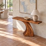 Wood Console Table with Sculptural Carved Pedestal Base, Narrow Entryway - Arboriswood - 5