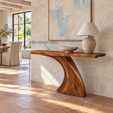 Wood Console Table with Sculptural Carved Pedestal Base, Narrow Entryway - Arboriswood - 7