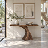 Wood Console Table with Sculptural Carved Pedestal Base, Narrow Entryway - Arboriswood - 8