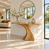 Wood Console Table with Sculptural Carved Pedestal Base, Narrow Entryway - Arboriswood - 9