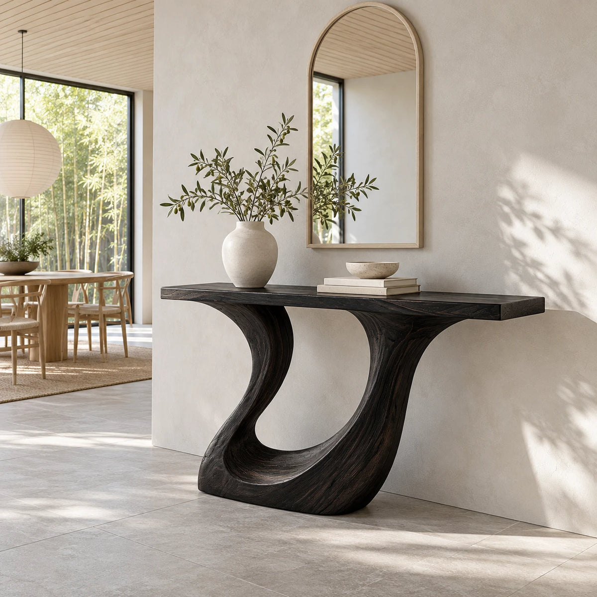Wood Console Table with Sculptural Carved Pedestal Base, Solid Entryway Piece - Arboriswood - 10