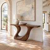 Wood Console Table with Sculptural Carved Pedestal Base, Solid Entryway Piece - Arboriswood - 2