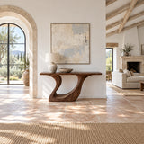 Wood Console Table with Sculptural Carved Pedestal Base, Solid Entryway Piece - Arboriswood - 3