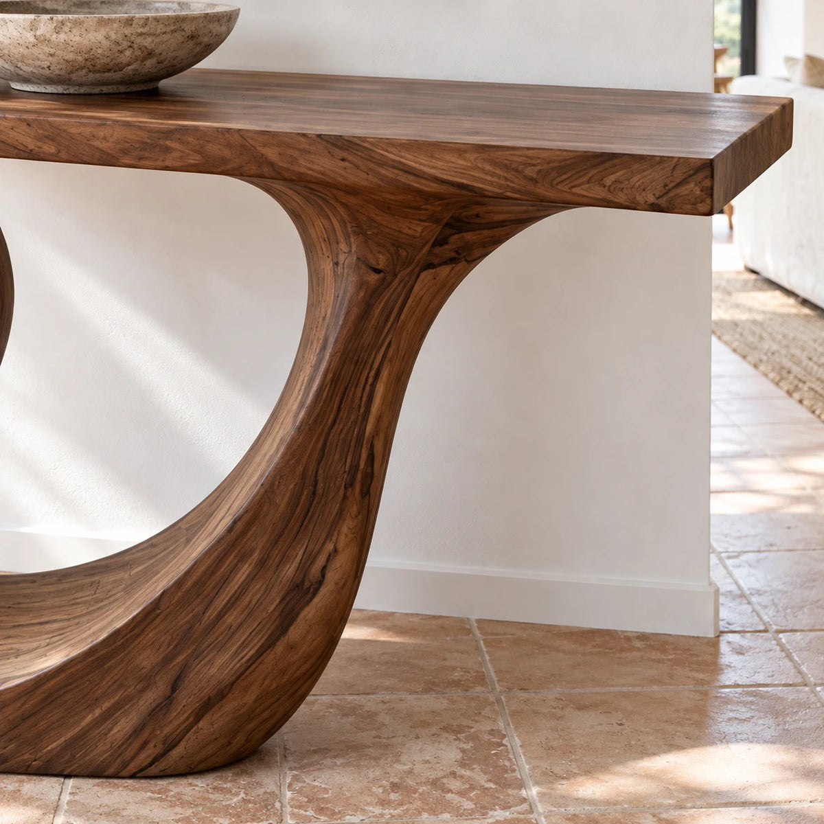 Wood Console Table with Sculptural Carved Pedestal Base, Solid Entryway Piece - Arboriswood - 4