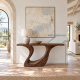 Wood Console Table with Sculptural Carved Pedestal Base, Solid Entryway Piece - Arboriswood - 7