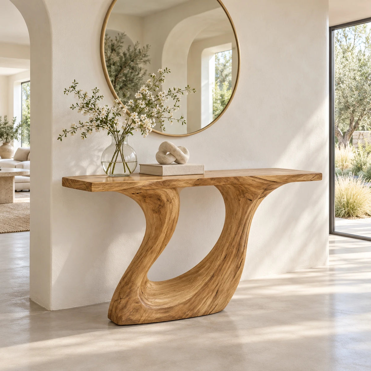Wood Console Table with Sculptural Carved Pedestal Base, Solid Entryway Piece - Arboriswood - 8