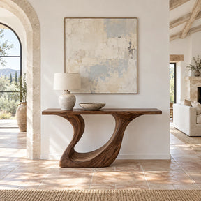 Wood Console Table with Sculptural Carved Pedestal Base, Solid Entryway Piece - Arboriswood
