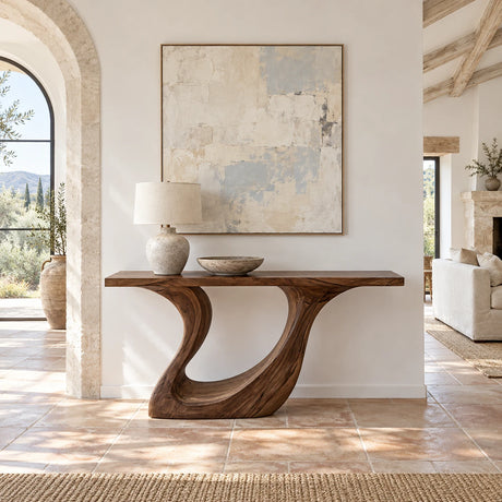 Wood Console Table with Sculptural Carved Pedestal Base, Solid Entryway Piece - Arboriswood