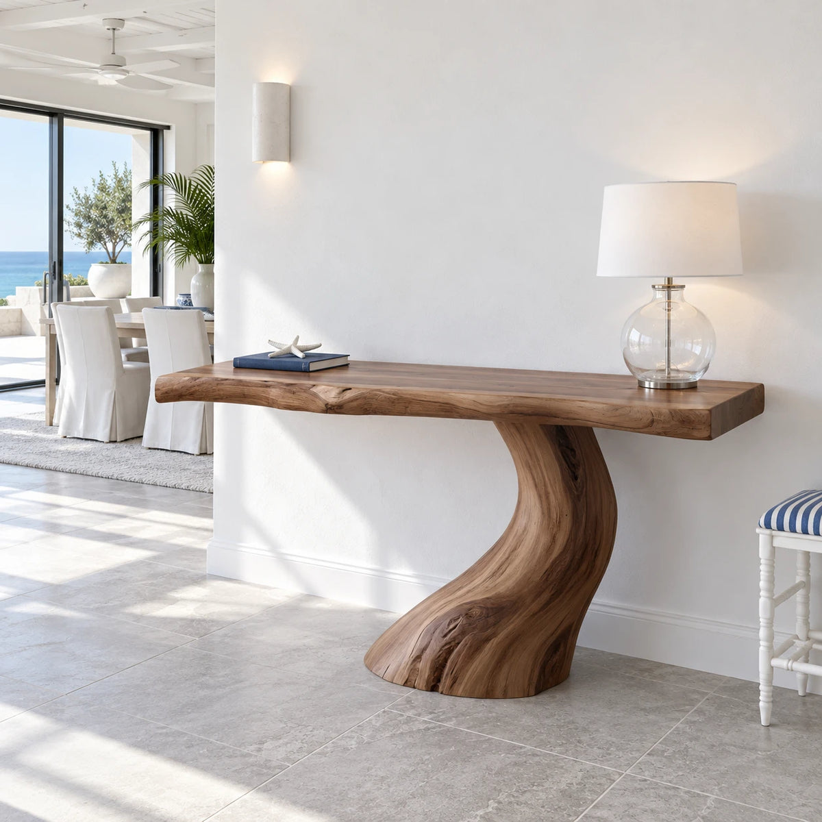 Wood Console Table with Single S-Curve Trunk Pedestal and Live-Edge Slab Top - Arboriswood - 11