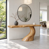Wood Console Table with Single S-Curve Trunk Pedestal and Live-Edge Slab Top - Arboriswood - 12