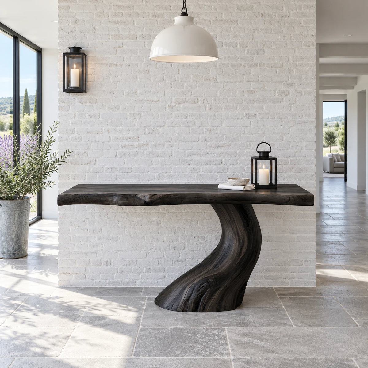 Wood Console Table with Single S-Curve Trunk Pedestal and Live-Edge Slab Top - Arboriswood - 13