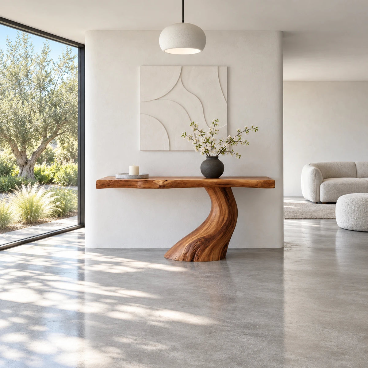 Wood Console Table with Single S-Curve Trunk Pedestal and Live-Edge Slab Top - Arboriswood - 3