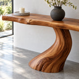 Wood Console Table with Single S-Curve Trunk Pedestal and Live-Edge Slab Top - Arboriswood - 4