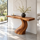 Wood Console Table with Single S-Curve Trunk Pedestal and Live-Edge Slab Top - Arboriswood - 6