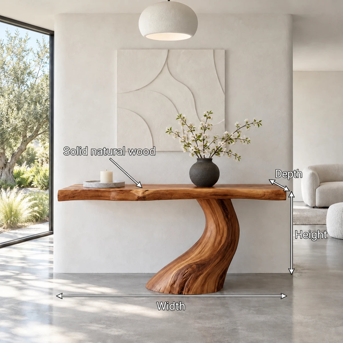 Wood Console Table with Single S-Curve Trunk Pedestal and Live-Edge Slab Top - Arboriswood - 7