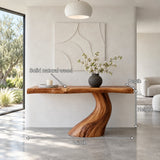 Wood Console Table with Single S-Curve Trunk Pedestal and Live-Edge Slab Top - Arboriswood - 7