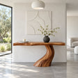Wood Console Table with Single S-Curve Trunk Pedestal and Live-Edge Slab Top - Arboriswood