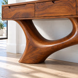 Wood Console Table with Three Flush Drawers and Sculptural Curved Base - Arboriswood - 4