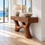 Wood Console Table with Three Flush Drawers and Sculptural Curved Base - Arboriswood - 6