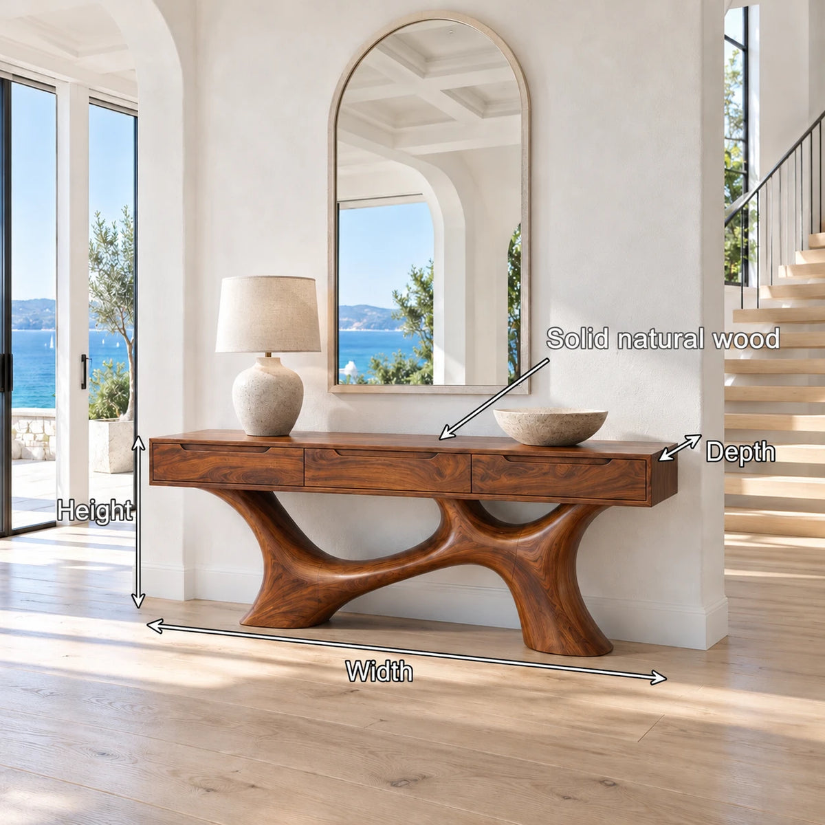 Wood Console Table with Three Flush Drawers and Sculptural Curved Base - Arboriswood - 7