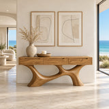 Wood Console Table with Three Flush Drawers and Sculptural Curved Base - Arboriswood - 9