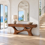 Wood Console Table with Three Flush Drawers and Sculptural Curved Base - Arboriswood