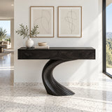 Wood Console Table with Two Drawers and Sculptural Curved Pedestal Base - Arboriswood - 11