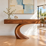 Wood Console Table with Two Drawers and Sculptural Curved Pedestal Base - Arboriswood - 2