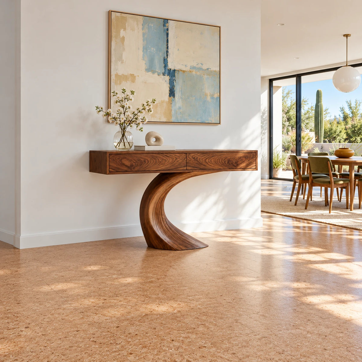 Wood Console Table with Two Drawers and Sculptural Curved Pedestal Base - Arboriswood - 3