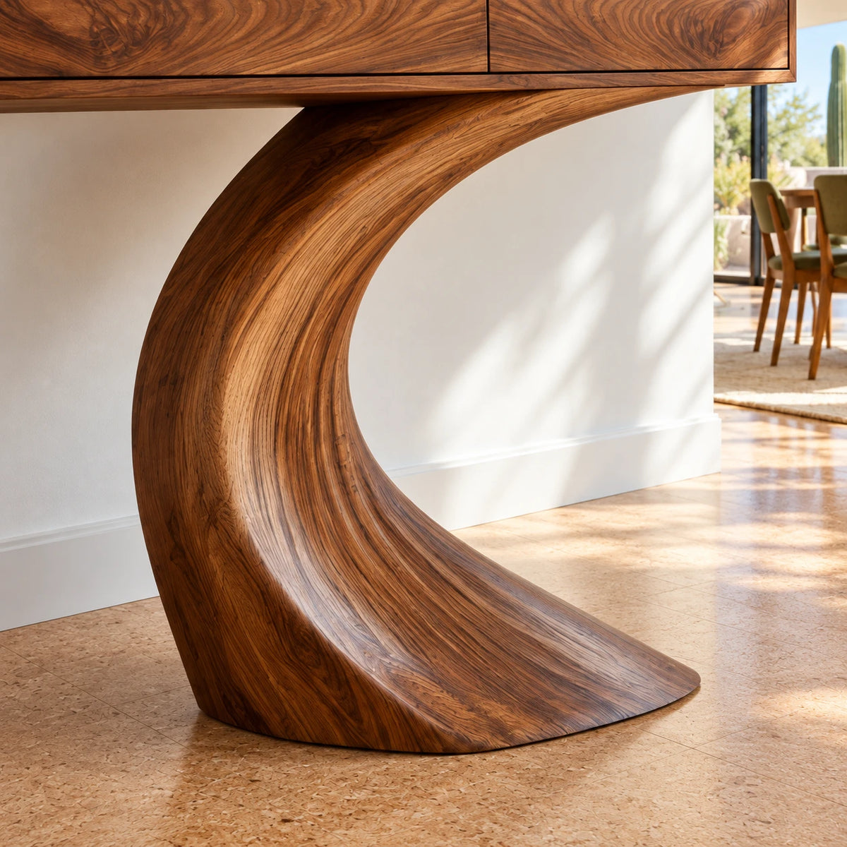 Wood Console Table with Two Drawers and Sculptural Curved Pedestal Base - Arboriswood - 4