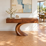 Wood Console Table with Two Drawers and Sculptural Curved Pedestal Base - Arboriswood - 5