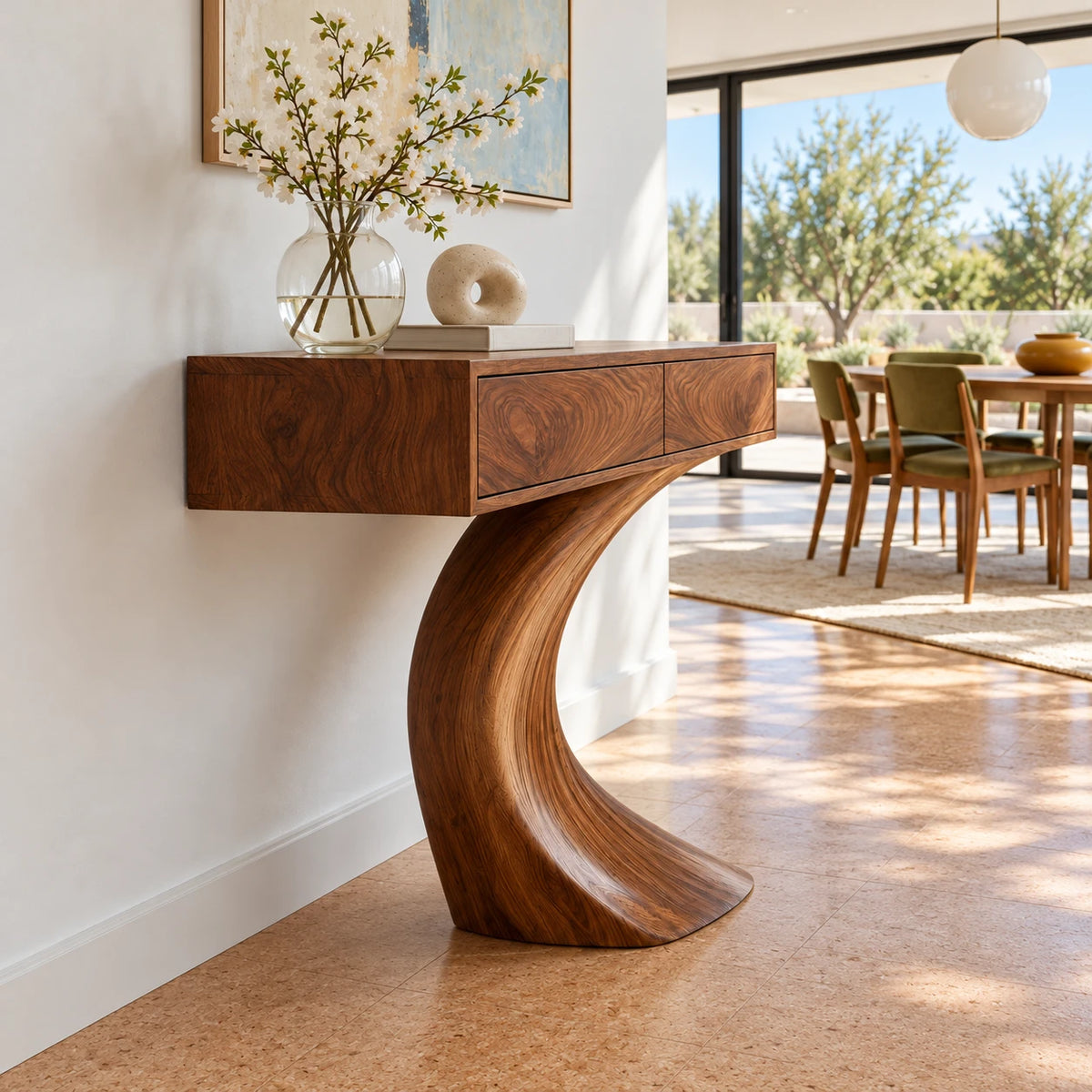 Wood Console Table with Two Drawers and Sculptural Curved Pedestal Base - Arboriswood - 6