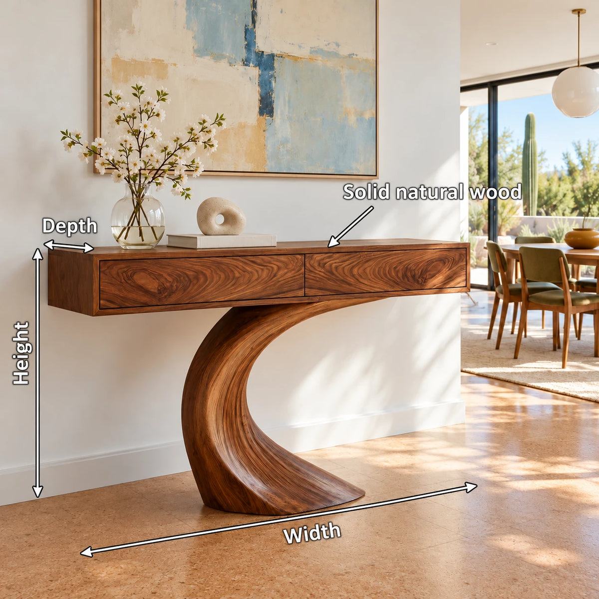 Wood Console Table with Two Drawers and Sculptural Curved Pedestal Base - Arboriswood - 8