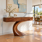 Wood Console Table with Two Drawers and Sculptural Curved Pedestal Base - Arboriswood - 8