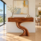 Wood Console Table with Two Drawers and Sculptural Solid Wood Pedestal Base - Arboriswood - 10