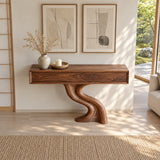 Wood Console Table with Two Drawers and Sculptural Solid Wood Pedestal Base - Arboriswood - 5