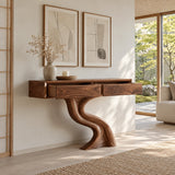 Wood Console Table with Two Drawers and Sculptural Solid Wood Pedestal Base - Arboriswood - 7