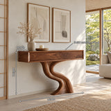 Wood Console Table with Two Drawers and Sculptural Solid Wood Pedestal Base - Arboriswood - 8