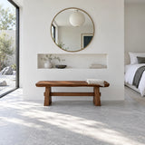 Wood Dining Bench, Live-Edge Slab on Trestle Supports with Through-Tenon Tie - Arboriswood - 13