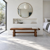 Wood Dining Bench, Live-Edge Slab on Trestle Supports with Through-Tenon Tie - Arboriswood - 14