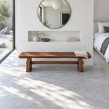 Wood Dining Bench, Live-Edge Slab on Trestle Supports with Through-Tenon Tie - Arboriswood - 5