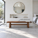 Wood Dining Bench, Live-Edge Slab on Trestle Supports with Through-Tenon Tie - Arboriswood - 7