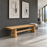 Wood Dining Bench, Live-Edge Slab on Trestle Supports with Through-Tenon Tie - Arboriswood - 8