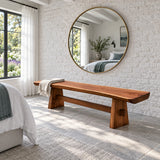 Wood Dining Bench, Live-Edge Slab on Trestle Supports with Through-Tenon Tie - Arboriswood - 9