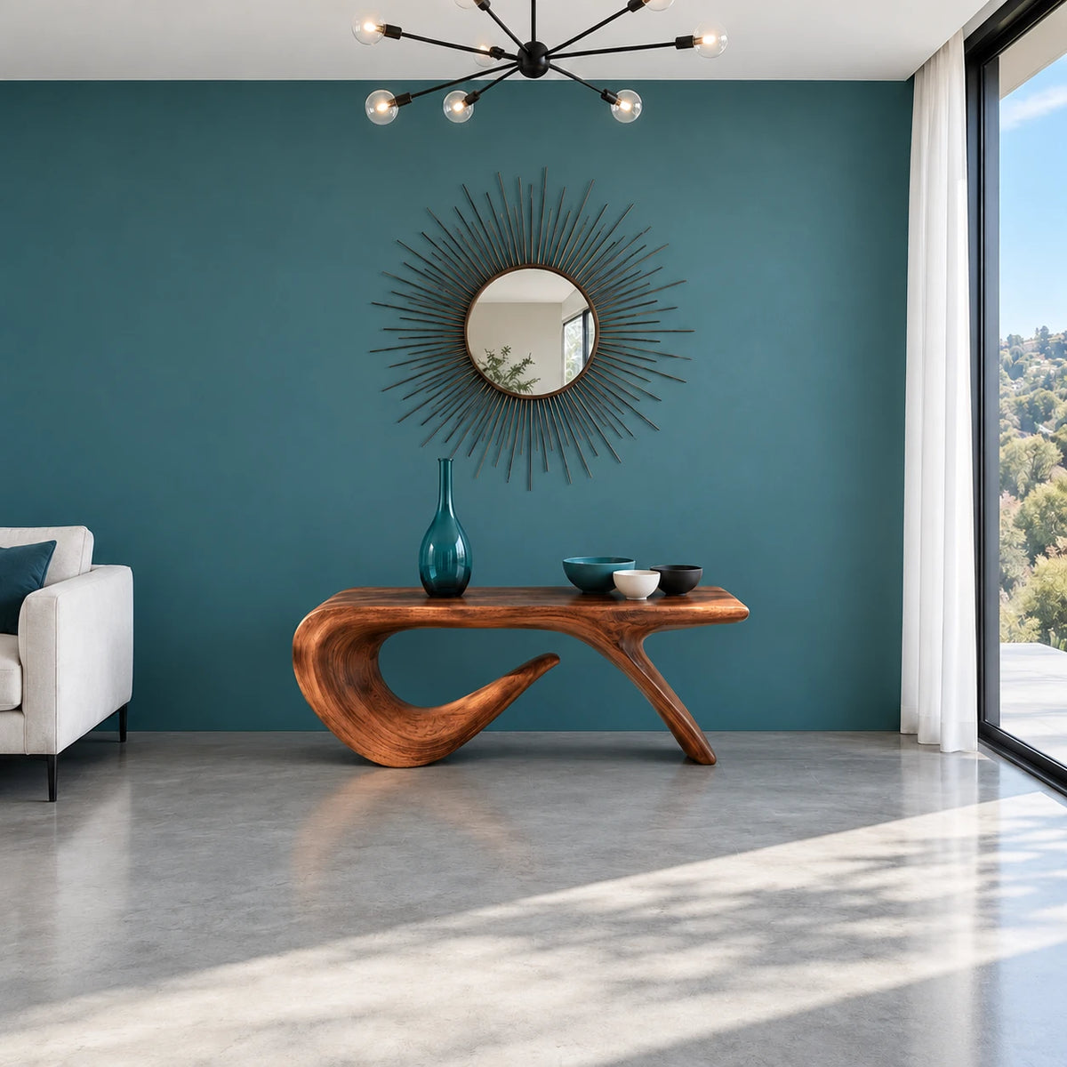 Wood Entryway Bench with Wavy Slab Top on Single Loop-and-Hook Ribbon Base - Arboriswood - 11