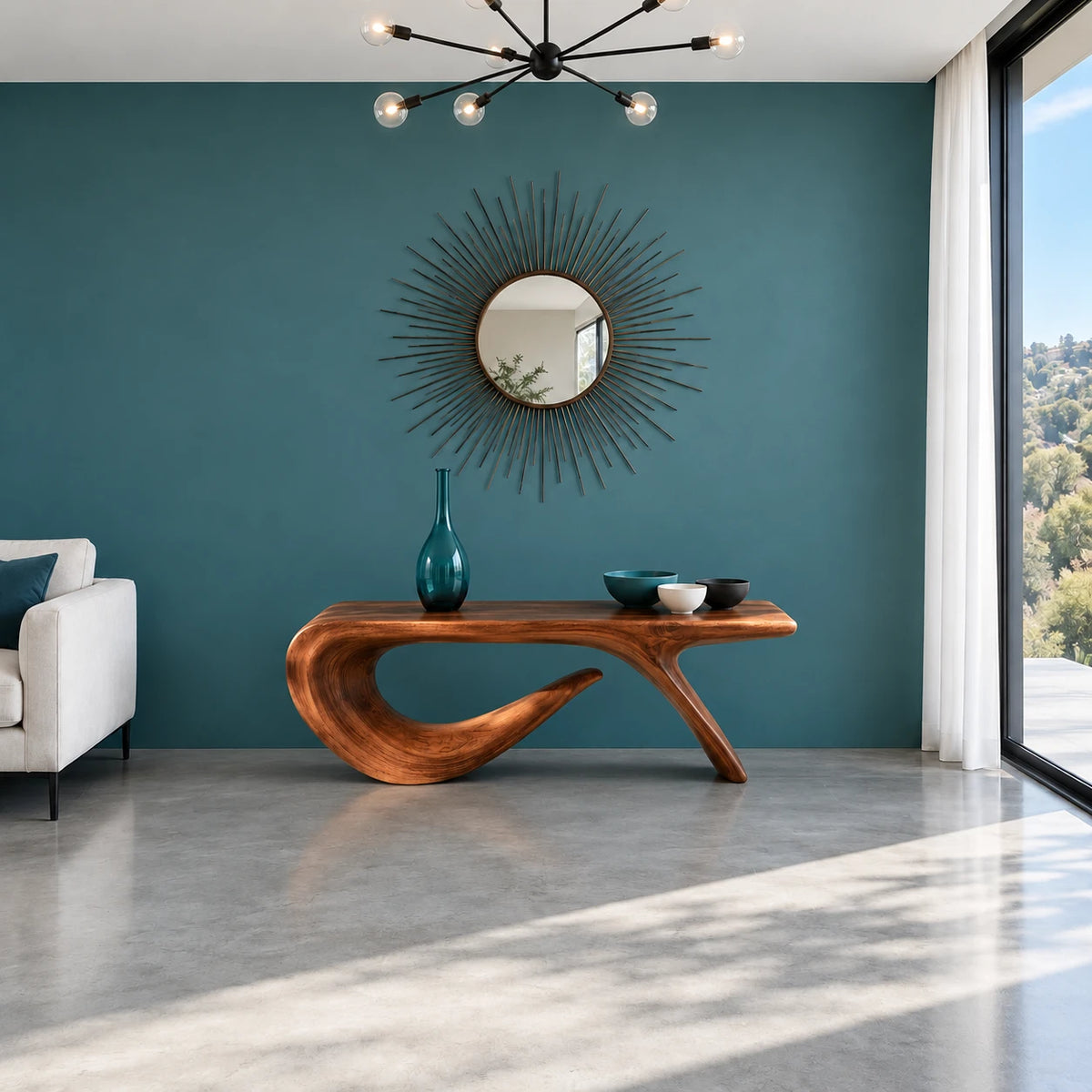 Wood Entryway Bench with Wavy Slab Top on Single Loop-and-Hook Ribbon Base - Arboriswood - 12