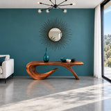 Wood Entryway Bench with Wavy Slab Top on Single Loop-and-Hook Ribbon Base - Arboriswood - 13