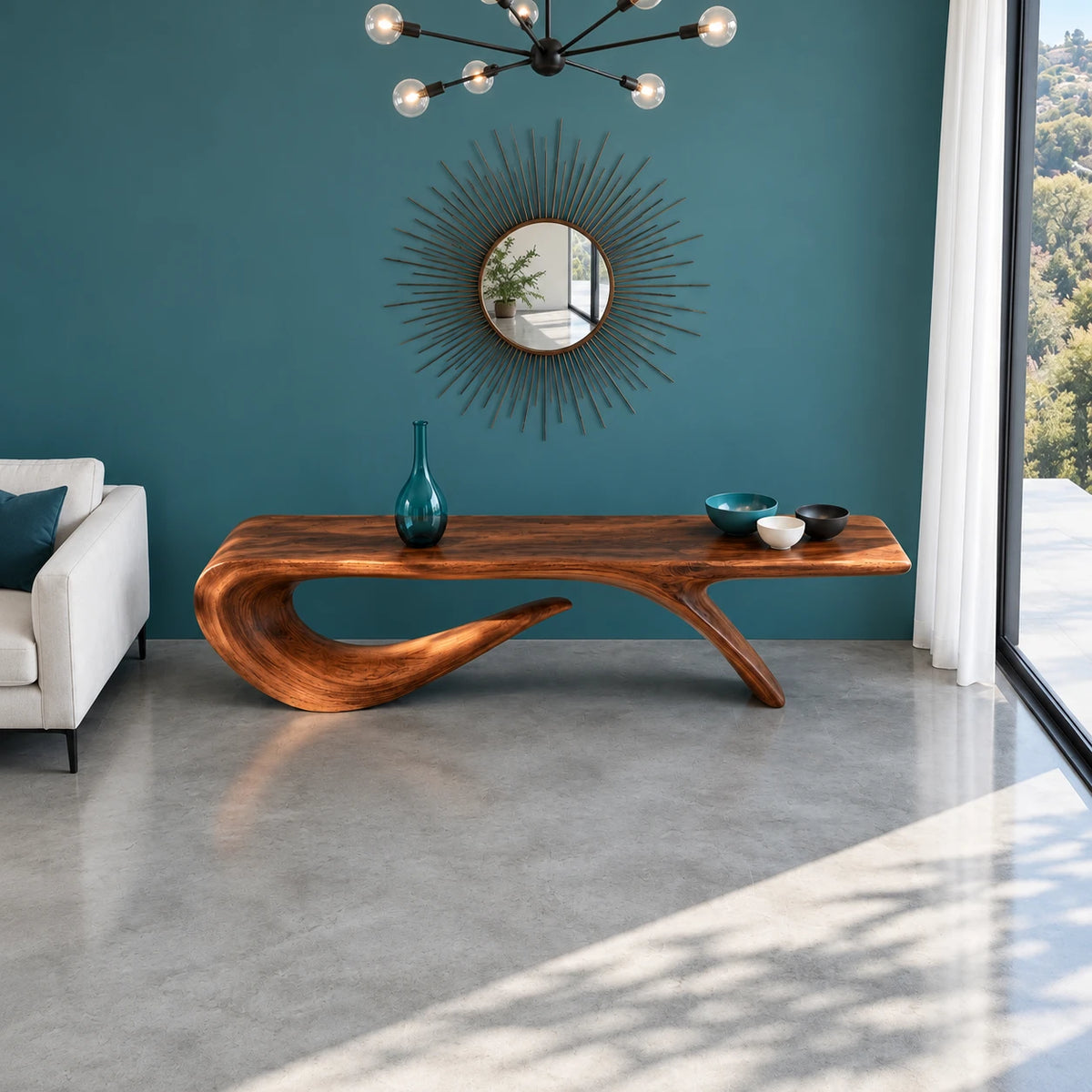 Wood Entryway Bench with Wavy Slab Top on Single Loop-and-Hook Ribbon Base - Arboriswood - 5